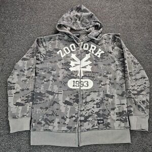 Vintage Zoo York Hoodie Mens Large Digital Camo Full Zip Sweatshirt Grunge NYC